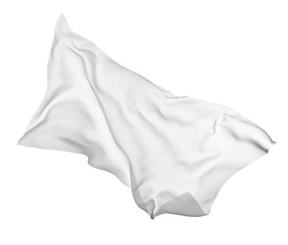 close up of a white fabric cloth flowing on white background