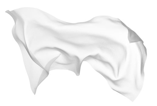 close up of a white fabric cloth flowing on white background