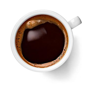 close up of coffee in cup on white background