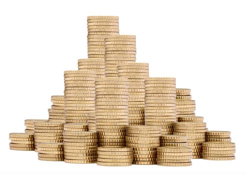 Close up of coins on white background