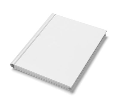 close up of a white book template on white background