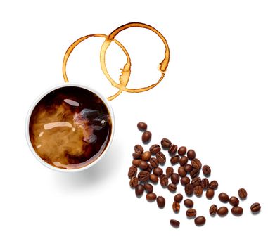 close up of a various coffee in cup on white background