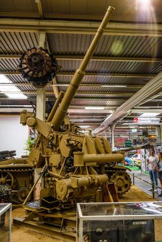 SINSHEIM, GERMANY - MAI 2022: military sand 10.5 cm Flak 38 39 anti-aircraft gun 1944 WW2 3rd reich nazi Germany Luftwaffe