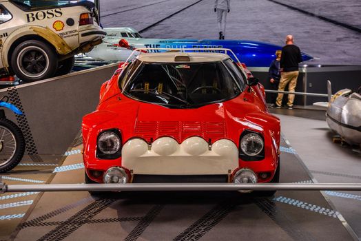 SINSHEIM, GERMANY - MAI 2022: red Lancia Stratos Groupe 4 1975 racing car.