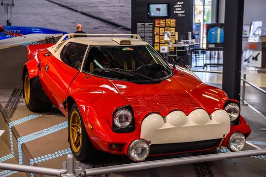 SINSHEIM, GERMANY - MAI 2022: red Lancia Stratos Groupe 4 1975 racing car.
