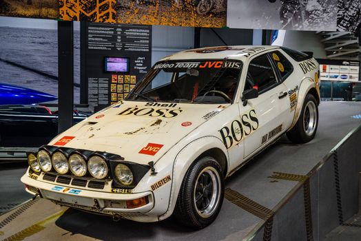 SINSHEIM, GERMANY - MAI 2022: white rally Porsche 944 racing car.