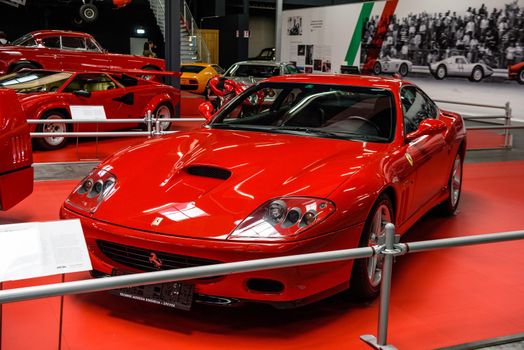 SINSHEIM, GERMANY - MAI 2022: red Ferrari 575 M Maranello sports car 2002 515ps