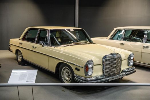 SINSHEIM, GERMANY - MAI 2022: white Mercedes Benz 300 SEL 6.3 1970 250ps