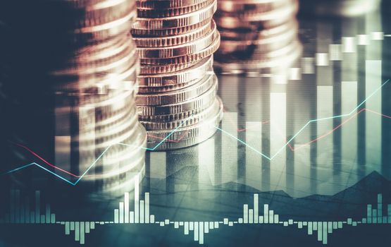 Finance and money technology background concept of business prosperity and asset management . Creative graphic show economy and financial growth by investment in valuable asset to gain wealth profit .