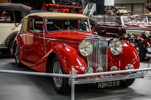 SINSHEIM, GERMANY - MAI 2022: red beige Jaguar S.S. 1938 90ps