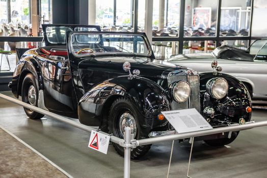 SINSHEIM, GERMANY - MAI 2022: black Triumph 2000 Roadster cabrio 1949 66ps