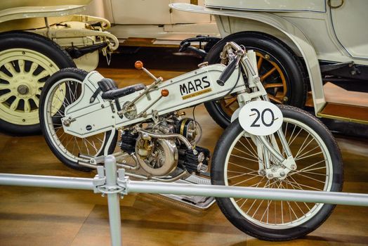 SINSHEIM, GERMANY - MAI 2022: white motorbike motorcycle Mars racemachine 12ps
