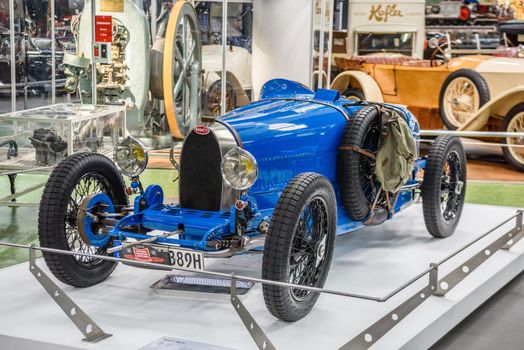 SINSHEIM, GERMANY - MAI 2022: blue Bugatti Type 37 cabrio 1926 100ps