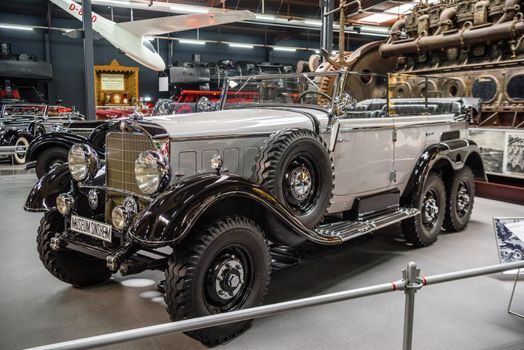 SINSHEIM, GERMANY - MAI 2022: silver black Mercedes Benz G 4 1938 110ps