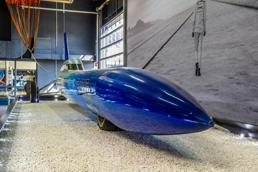 SINSHEIM, GERMANY - MAI 2022: Blue Flame a rocket-powered land speed racing 1970