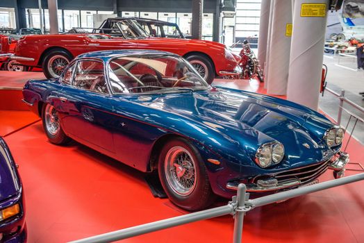 SINSHEIM, GERMANY - MAI 2022: blue Lamborghini 350 GT cabrio 1964 322ps sports car