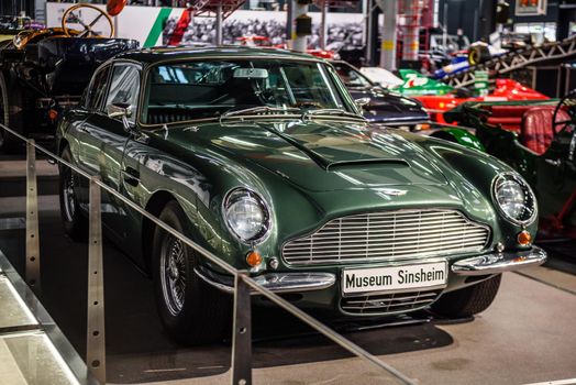 SINSHEIM, GERMANY - MAI 2022: green Aston Martin DB 6 Vantage 1965 324ps.