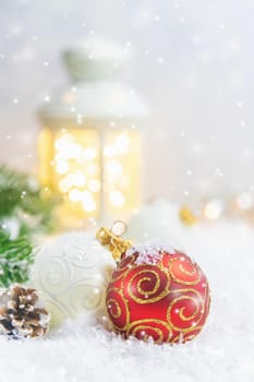 Christmas background and beautiful decor. New Year. Selective focus. Holiday.