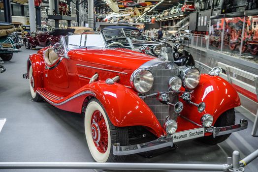 SINSHEIM, GERMANY - MAI 2022: red Mercedes-Benz 540 K Special Roadster cabrio 1938 180ps