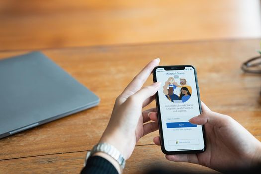 CHIANG MAI, THAILAND - JULY 02, 2022 : Microsoft Teams business application on smartphone screen