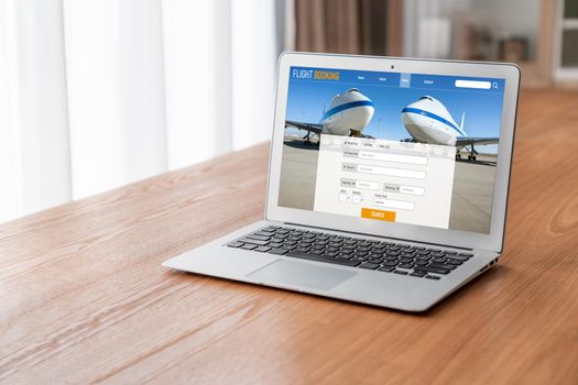 Online flight booking website provide modish reservation system . Travel technology concept .