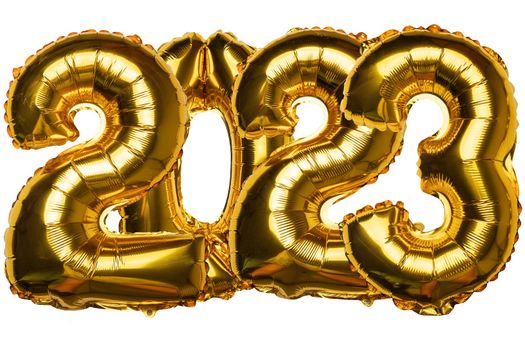 2023 concept Happy New Year from tight aranged isolated balloon on white background