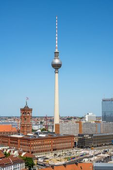 The famous TV Tower and the town hall of Berlin on a sunny day