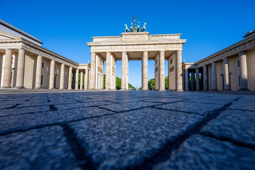 Low angle view of the famous Brandenburg Gate in Berlin