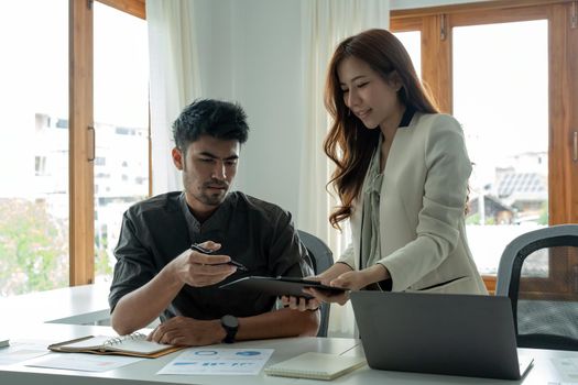 Business People Planning Strategy Analysis from financial document report, Office Concept