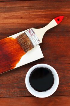 Tassel and wood stain pattern on wood background.Woodwork texture.