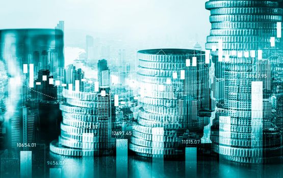 Finance and money technology background concept of business prosperity and asset management . Creative graphic show economy and financial growth by investment in valuable asset to gain wealth profit .