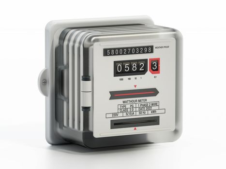 Electricity meter isolated on white background. 3D illustration.