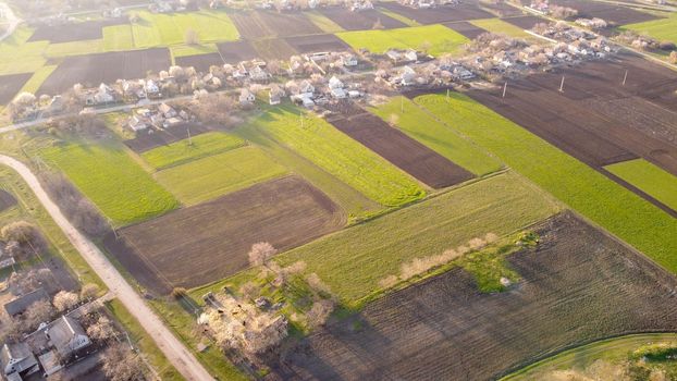 Aerial view of countryside. Agricultural landscape. Farmland