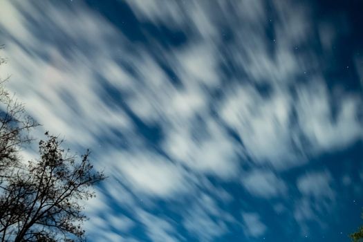 sky with stars and motion of clouds. cloudscape of night stars. wind moving clouds. timelapse sky