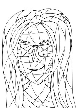 Coloring Page with a Fantasy Woman, Hand Drawn Stained Glass Portrait. Hand-Drawn Coloring Book of an Attractive Girl.