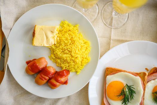 Breakfast sausage set with fried egg set