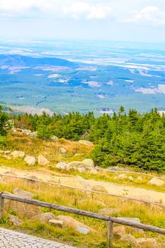 Landscape Panorama view from top of Brocken mountain peak in Harz mountains Wernigerode Saxony-Anhalt Germany