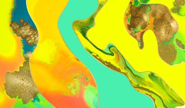 Gold dust and waves on fluorescent inks background