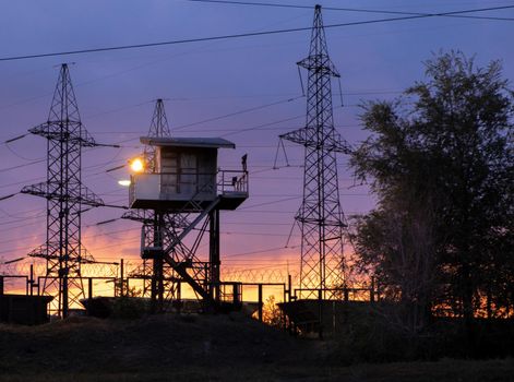 protection territory watchtower, state border military base, wagons electricity.