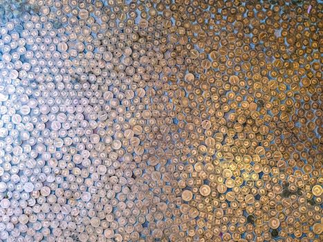 Very many old Icelandic coins on the ground - money concept taken from above