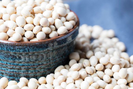 Fresh edame beans in pods in bowl from above