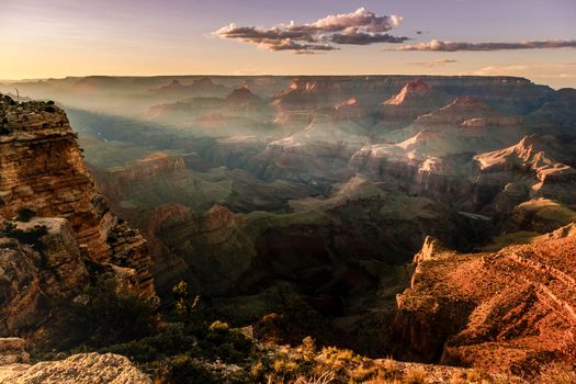 Dramatic Grand Canyon South Rim at golden sunset - Arizona, USA
