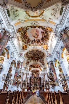 OTTOBEUREN, BAVARIA, GERMANY, JUNE 08, 2022: Interior of Basilica St. Alexander and St. Theodor