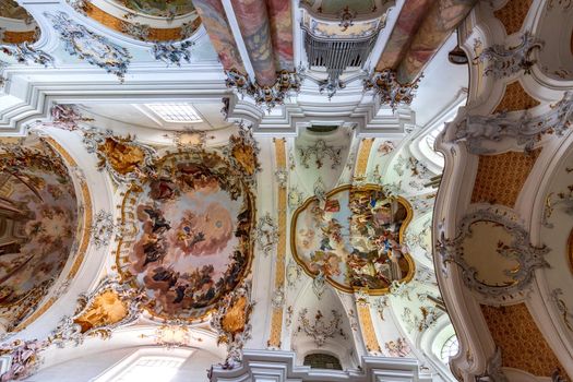 OTTOBEUREN, BAVARIA, GERMANY, JUNE 08, 2022: Arts of the Basilica of the Benedictine Abbey