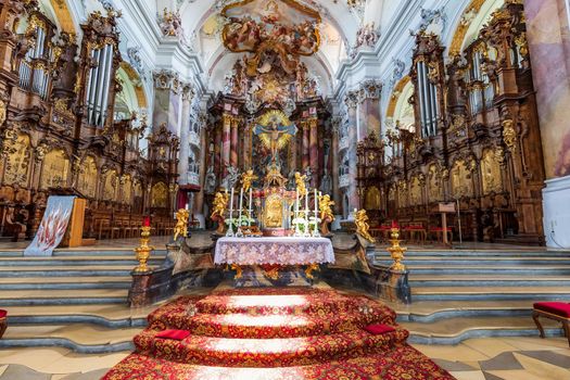 OTTOBEUREN, BAVARIA, GERMANY, JUNE 08, 2022: Interior of Basilica St. Alexander and St. Theodor