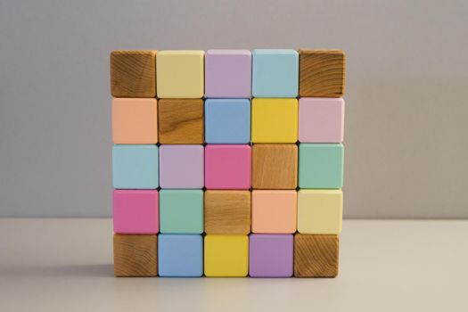 Children's cubes made of natural wood. Toys made of environmentally friendly materials. Cubes for the development of imagination, fine motor skills. Zero waste concept.