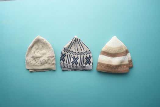 collection of skull caps for muslim men.