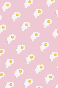 Broken egg on a light pink background. Pattern. Pop art