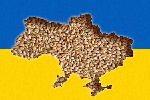 Ukrainian map lies on wheat that is impossible to export. World grain crisis caused by Russian-Ukrainian war concept