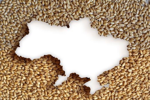 Ukraine white map lies on wheat that is impossible to export. World grain crisis caused by Russian-Ukrainian war concept